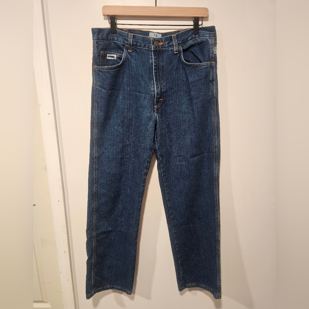 TYNDALE Flame Resistant Straight Leg Dark Blue Denim Jeans Mens Size 34/30